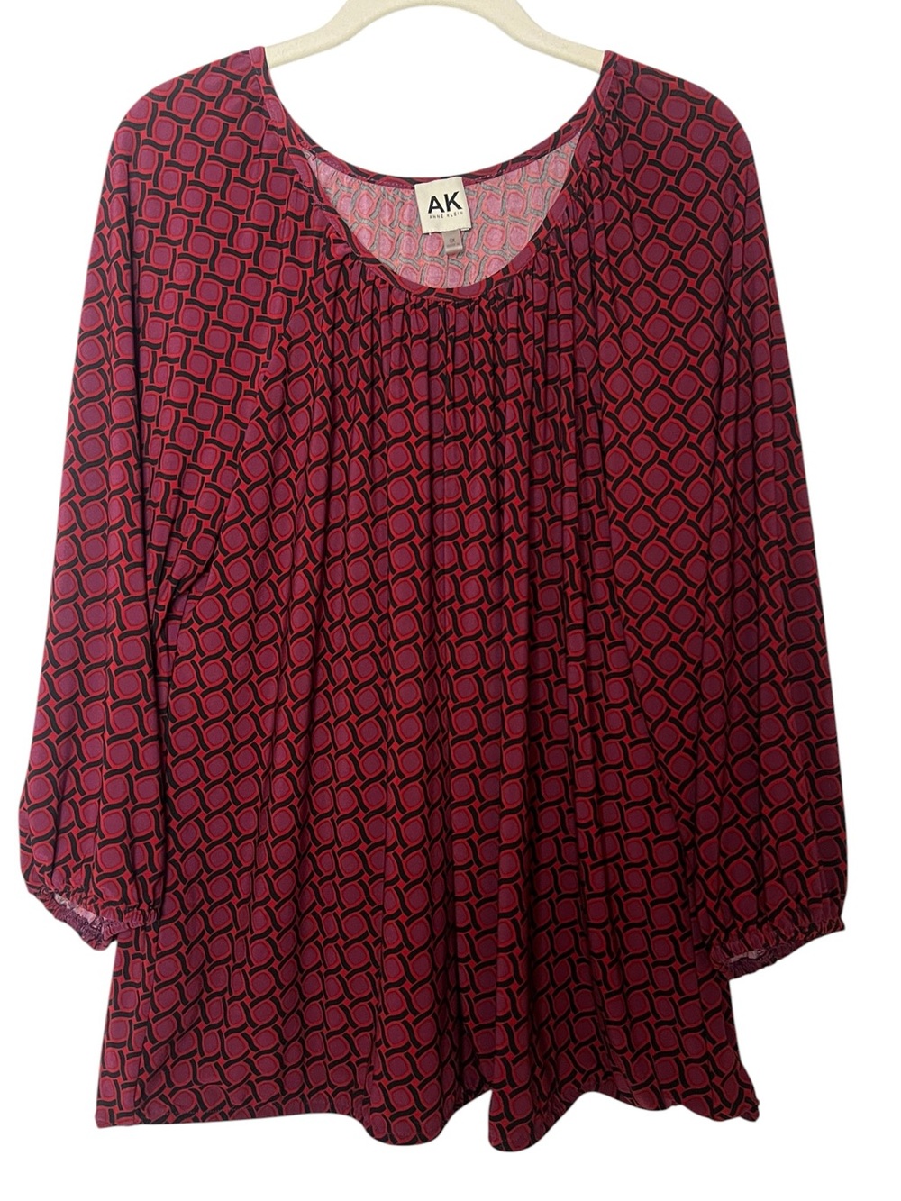 Anne Klein Burgundy Geometric Flowy Blouse Size 0X